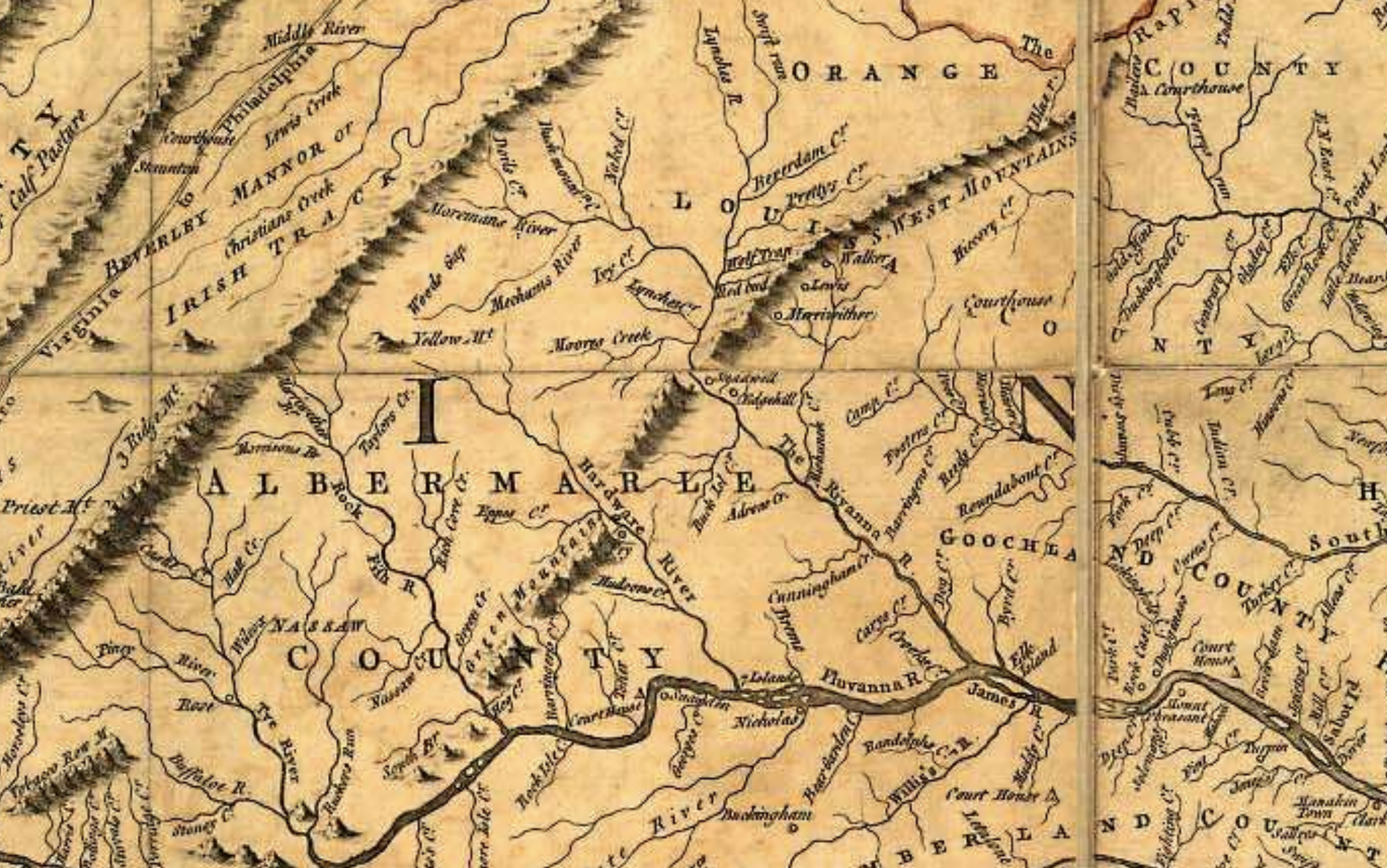Region including present day Nelson County from Fry Jefferson map 1751